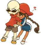  1boy 1girl abigail_lincoln bald boots cartoon_network codename:_kids_next_door couple dark_skin hand_holding hat nigel_uno numbah_five numbah_one shorts simple_background smile 