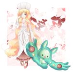  1girl absurdres artist_request blonde_hair cattleya_(pokemon) elite_four green_eyes hat highres long_hair pokemon pokemon_(game) pokemon_bw reuniclus ria_(devolleyaile) solo very_long_hair wink 