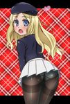  ass beret black_legwear blonde_hair blue_eyes blush crotch_seam frenda_seivelun hat heart j_(shining-next) long_hair looking_at_viewer looking_back open_mouth panties panties_under_pantyhose pantyhose skirt solo thighband_pantyhose to_aru_kagaku_no_railgun to_aru_majutsu_no_index underwear white_panties 