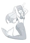  armpits arms_up ass birdy_cephon_altirra breasts bubble long_hair medium_breasts mermaid minerva_(artist) monochrome monster_girl monsterification multicolored_hair shell shell_bikini solo tetsuwan_birdy tetsuwan_birdy_decode 