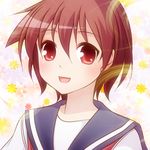  bad_id bad_pixiv_id blush brown_hair kiyosumi_school_uniform miyanaga_saki open_mouth red_eyes saki school_uniform serafuku short_hair solo upper_body yurika1024 