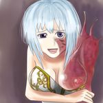  1girl artist_request blue_eyes blue_hair breasts celes_(pandora's_tower) female looking_at_viewer nipples pandora&#039;s_tower pandora's_tower scar shima_(odorudororon) short_hair solo 