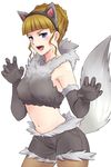  animal_ears beatrice black_gloves blonde_hair blue_eyes brown_legwear elbow_gloves fake_animal_ears fur_trim gloves hair_bun kemonomimi_mode legwear_under_shorts open_mouth pantyhose shorts smile solo tail umineko_no_naku_koro_ni wolf_ears wolf_tail yuumare 