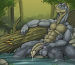  abs anthro balls biceps big_muscles big_penis claws darkmor dinosaur dripping erection foliage forest grey_skin leaking long_neck looking_at_viewer male muscles nude pecs penis precum presenting reptile rock sauropod scales scalie scar sheath sitting slit solo spread_legs spreading tojo_the_thief tree vein water wet wood yellow_eyes 