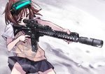  ar-15 assault_rifle brown_eyes brown_hair eotech gun head_mounted_display matsuryuu misaka_imouto revision rifle school_uniform short_hair skirt solo sweater_vest to_aru_kagaku_no_railgun to_aru_majutsu_no_index weapon 