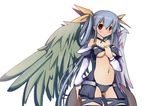  :&lt; abab0813 asymmetrical_wings bare_shoulders blue_hair blush bow breasts choker cleavage dizzy guilty_gear hair_bow hand_on_own_chest large_breasts long_hair navel red_eyes ribbon solo tail thighhighs twintails underboob wings 