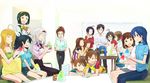  6+girls ahoge akizuki_ritsuko amami_haruka animal antenna_hair aqua_eyes belt bird black_eyes black_hair blonde_hair blue_hair bow bowl bracelet brown_eyes brown_hair chair chart closed_eyes collarbone couch eating fang food futami_ami futami_mami ganaha_hibiki glasses green_eyes green_hair grey_hair grin hagiwara_yukiho hair_bobbles hair_ornament hair_ribbon hairband hamster hamuzou hoshii_miki ice idolmaster idolmaster_(classic) jewelry kikuchi_makoto kisaragi_chihaya long_hair long_sleeves minase_iori miura_azusa mole mole_under_mouth multiple_girls necklace open_mouth orange_hair otonashi_kotori pants penguin pillow pink_eyes ponytail producer_(idolmaster_anime) puffy_sleeves purple_eyes purple_hair red_eyes ribbon shaved_ice shijou_takane short_hair short_sleeves shorts siblings side_ponytail silver_eyes silver_hair sisters sitting skirt smile sou_(tuhut) spoon sweatdrop table takatsuki_yayoi tray twins twintails white_hair yellow_eyes 