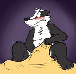 blush bulge camcartoonfanatic caught chubby embarrassed looking_at_viewer male mammal masturbation mustelid nude precum sheet solo spread_legs spreading stain 
