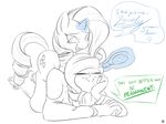  angry anon cutie_mark duo equine female feral friendship_is_magic hairbrush horn horse human kidkaizer line_art lying magic male mammal monochrome my_little_pony on_front pony rarity_(mlp) signature smile unicorn 