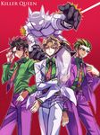  bad_id bad_pixiv_id black_hair blonde_hair formal green_hair jojo_no_kimyou_na_bouken kawajiri_kousaku killer_queen kira_yoshikage multiple_boys multiple_persona necktie sen470 stand_(jojo) suit 