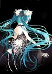  aqua_hair black_background choker closed_eyes dress hatsune_miku long_hair skirt_hold solo twintails very_long_hair vocaloid 