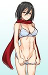  1girl akpngn_ha asahina_hikage black_hair bra mikasa_ackerman navel pussy scarf shingeki_no_kyojin short_hair uncensored underwear 