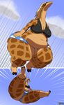  blonde_hair breasts butt chubby cleavage clothed clothing crush female giraffe hair huge_butt jumping kazecat macro mammal micro obese overweight presenting presenting_hindquarters size_difference smirk spread_legs spreading squash squish teasing thick_thighs wide_hips zafta zafta_character 