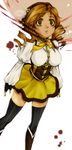  blonde_hair blood boots bow brown_eyes drill_hair empty_eyes hat highres mahou_shoujo_madoka_magica misochige ribbon skirt solo spoilers thighhighs tomoe_mami zettai_ryouiki 