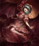  ascot bat_wings blue_hair dress fangs hat kyol-2 looking_at_viewer open_mouth red_eyes remilia_scarlet shoes short_hair single_shoe solo touhou wings wrist_cuffs 