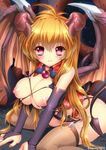  bad_id bad_pixiv_id bare_shoulders bat_wings blonde_hair blush breasts bridal_gauntlets bururai cleavage copyright_request demon_girl demon_tail demon_wings elbow_gloves fingerless_gloves garter_straps gloves large_breasts leotard long_hair looking_at_viewer nail_polish nipples open_mouth puffy_nipples purple_eyes sitting smile solo succubus tail thighhighs underboob wariza wings 