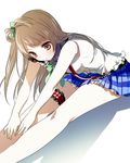  bad_id bad_pixiv_id bare_legs bow brown_eyes brown_hair feet_out_of_frame hair_bow leg_garter long_hair love_live! love_live!_school_idol_project minami_kotori nishina_(alive001) shadow sitting skirt solo stretch suspenders 