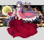  branch dress fan flower folding_fan full_moon hime_cut houraisan_kaguya japanese_clothes jeweled_branch_of_hourai long_hair misyagu moon purple_hair red_eyes smile solo touhou 