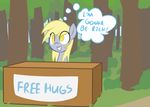  adamscage blonde_hair derpy_hooves_(mlp) english_text equine female feral forest friendship_is_magic fur grey_fur grin hair horse mammal my_little_pony outside pony smile solo text tree yellow_eyes 