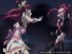  animated animated_gif battle crater cure_dream dark_dream epic fighting gif precure purple_eyes purple_hair yes!_precure_5 yumehara_nozomi 