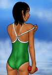  ass black_hair one-piece_swimsuit sandansu swimsuit tan tanline 