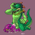  3_toes 5_fingers 5_toes all_fours anal anal_penetration anthro ass_up bald balls biceps big_muscles black_eyes blush butt chain chameleon chaotix claws clenched_teeth cloaca coffeecup_(artist) crocodile cum cum_everywhere cum_in_ass cum_inside cum_on_back cum_on_balls cum_on_butt cum_on_face cum_on_floor cum_on_leg cum_on_penis cum_on_tail drooling duo erection espio_the_chameleon eyes_closed gay grasp green_nose green_scales green_skin hand_on_head headgear headphones horn japanese jewelry kneeling lizard looking_down male messy muscles necklace nude one_eye_closed open_mouth orgasm paws penetration penis pink_penis pink_skin plain_background purple_background purple_skin raised_arm reptile saliva scalie sega sex shadow sharp_teeth shiny size_difference skin sonic_(series) spread_legs spreading squint teeth tight_fit toes tongue tongue_out uncut vector_the_crocodile video_games white_eyes yellow_eyes yellow_skin 