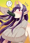  1girl blush food horns long_hair makizushi mamemaki oni original pointy_ears purple_hair red_eyes setsubun sleeveless sushi yac_(mokkori) 