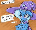  blush cape dialog english_text equine female feral friendship_is_magic hat horn horse mammal moonlightcharmer my_little_pony pony purple_eyes solo text trixie_(mlp) tsundere unicorn wizard_hat 