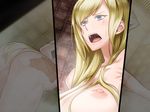  1girl anta_beart ass blonde_hair blue_eyes breasts game_cg huge_breasts liarsoft long_hair nude ourai_no_gahkthun scar shower solo steampunk_(liarsoft) wet 