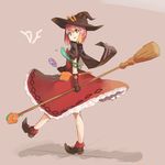  broom candy copyright_request food hat highres lollipop nellen short_hair simple_background solo witch_hat 