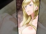  1girl anta_beart ass blonde_hair blue_eyes breasts game_cg huge_breasts liarsoft long_hair nude ourai_no_gahkthun scar shower solo steampunk_(liarsoft) wet 