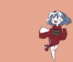  :d barefoot blue_hair blush_stickers fang japanese_clothes kimono long_sleeves obi open_mouth pale_skin sash short_hair simple_background sleeves_past_wrists slit_pupils smile snake-eyed_kanako solo touhou ume_(noraneko) walking wide_sleeves yasaka_kanako younger 