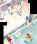  6+girls 6girls ass bathing bisca_mulan blonde_hair blue_hair breasts erza_scarlet evergreen eyes_closed fairy_tail female flat_chest green_hair highres juvia_loxar laki_olietta large_breasts levy_mcgarden long_hair multiple_girls nude onsen purple_hair red_hair screencap shared_bathing short_hair stitched tattoo water wet 