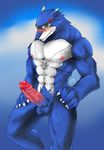  5_fingers abs anime anthro balls biceps big_balls big_muscles big_penis black_eyes black_nose black_skin blue_background blue_fur blush canine claws digimon erection fur happy hi_res humanoid_penis japanese looking_at_viewer looking_down machgaogamon male mammal manly muscles navel necklace nipples nude pecs penis pink_skin plain_background red_penis red_skin shadow sharp_teeth shiny skin smile sollynaka_(pixiv) solo standing teeth thick_penis unknown_artist vein white_background white_eyes white_fur wolf yellow_eyes 