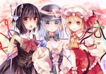  ascot asymmetrical_wings ayarin103 bad_id bad_pixiv_id bat_wings black_hair blonde_hair blush bow dress eyeball flandre_scarlet ginzuki_ringo green_eyes hat hat_ribbon heart houjuu_nue komeiji_koishi laevatein multiple_girls open_mouth polearm red_eyes ribbon shikke_(1877944) short_hair silver_hair skirt smile stage_connection third_eye touhou weapon wings 