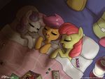  apple_bloom_(mlp) bed blanket candy cub cutie_mark_crusaders_(mlp) equine eyes_closed female feral friendship_is_magic fur group hair horn horse john_joseco lamp lying mammal my_little_pony on_back on_side open_mouth orange_fur overhead pillow pony purple_hair red_hair scootaloo_(mlp) short_hair signature sleeping sweetie_belle_(mlp) two_tone_hair unicorn white_fur yellow_fur young 