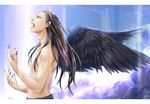  fang long_hair male momopanda original rain red_eyes sky wings 