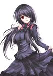  bad_id bad_pixiv_id black_dress date_a_live debaisu dress flower hair_ornament long_hair long_sleeves low_twintails open_mouth puffy_sleeves purple_flower purple_rose red_eyes rose solo tokisaki_kurumi twintails very_long_hair white_background 