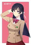  black_hair bow character_name haruka_(haruka0110) kakumeiki_valvrave long_hair md5_mismatch purple_eyes rukino_saki school_uniform skirt solo 