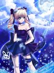  black_dress blond_hair blonde_hair blue_eyes bwzing choker curly_hair dress water 