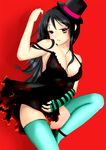  akiyama_mio bad_id bad_pixiv_id black_eyes black_hair breasts cleavage don't_say_&quot;lazy&quot; dress facepaint hat k-on! large_breasts long_hair mini_hat mini_top_hat solo strap_slip thighhighs top_hat yasuda_oukan 
