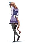  1girl absurdres animal_ears black_thighhighs bow brown_eyes brown_hair closed_mouth ear_covers frilled_skirt frills highres horse_ears horse_girl horse_tail kakuteru_sudachi king_halo_(umamusume) long_hair long_sleeves looking_at_viewer paw_socks pleated_skirt purple_sailor_collar purple_shirt purple_skirt sailor_collar school_uniform shaded_face shirt simple_background skirt solo tail thighhighs tracen_school_uniform umamusume waist_bow white_background white_bow zettai_ryouiki 