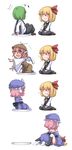  4girls 4koma antennae between_legs blonde_hair blush chewing chibi comic eating feathers green_hair hair_ribbon hat highres kneeling lying multiple_girls mystia_lorelei no_nose off_shoulder parody pink_hair ribbon rumia saigyouji_yuyuko seiza silent_comic sitting surprised tears touhou tray umakatsuhai vore wriggle_nightbug yuri 