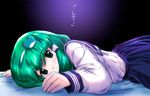  alternate_costume kochiya_sanae lying on_stomach school_uniform serafuku solo touhou translated yamaguchi_yuu 