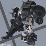  armor armored_twintails chibi face gauntlets hair_ornament jitsu_hidari jumping original pantyhose red_eyes smile solo twintails ukuel 