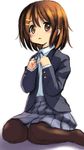  brown_eyes brown_hair hair_ornament hairclip hinata_yuyuki hirasawa_yui k-on! lowres open_mouth pantyhose school_uniform solo 