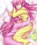 barefoot futaki_kanata hug little_busters! long_hair multiple_girls oekaki pajamas panties pillow purple_hair saigusa_haruka striped striped_panties underwear zen 