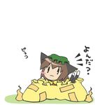  :3 animal_ears brown_hair cat_ears cat_tail chen chibi hat multiple_tails nagamo_sakana solo tail touhou translated |_| 