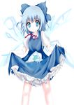  artist_request bloomers blue_eyes blue_hair bow cirno dress dress_lift frog hair_bow ice solo touhou underwear wings 