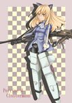  animal_ears bad_id bad_pixiv_id blonde_hair bren_gun glasses gun long_hair machine_gun mokko_(kamiko!) panties panties_under_pantyhose pantyhose perrine_h_clostermann solo strike_witches striker_unit sword tail underwear uniform weapon world_witches_series yellow_eyes 